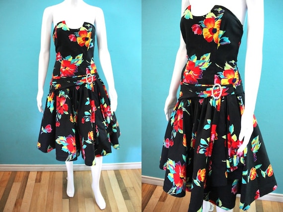 80's Party Dress Late 80's/Early 90's Black Strap… - image 1