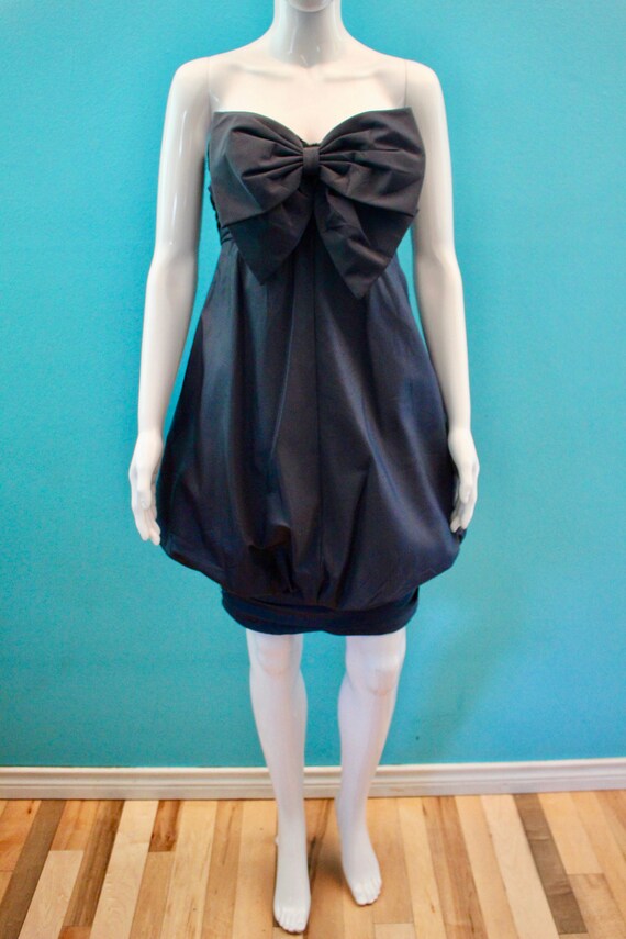 80's Party Dress    80's Midnight Blue Taffeta Tu… - image 2