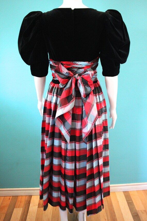 80's Prom Dress 80's Black Velour And Plaid Taffe… - image 6