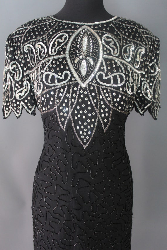 80's Party Dress    Black Silk Beaded And Sequine… - image 4