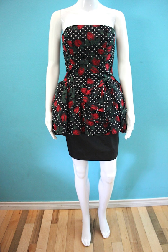 80's Prom Dress Late 80's/Early 90's Strapless Ro… - image 2