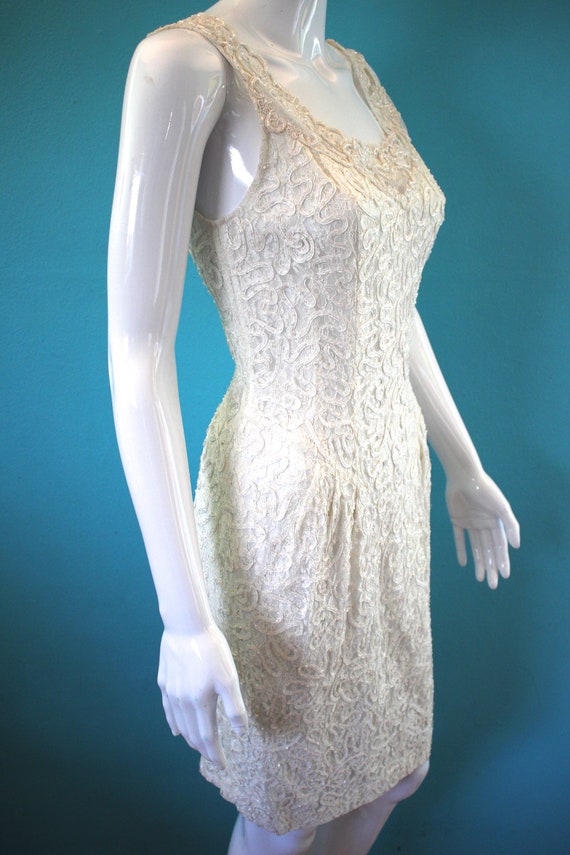 90's Off White Sheath Dress With Ribbon Soutache … - image 6