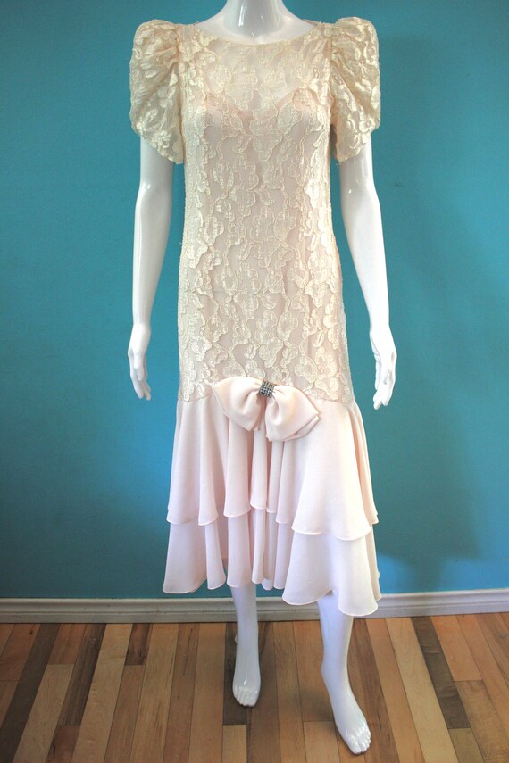 80's Party Dress 80's-Does-20's Petal Pink Lace D… - image 2