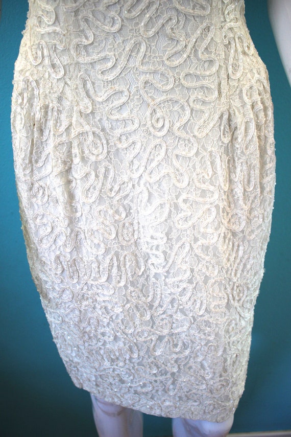 90's Off White Sheath Dress With Ribbon Soutache … - image 5