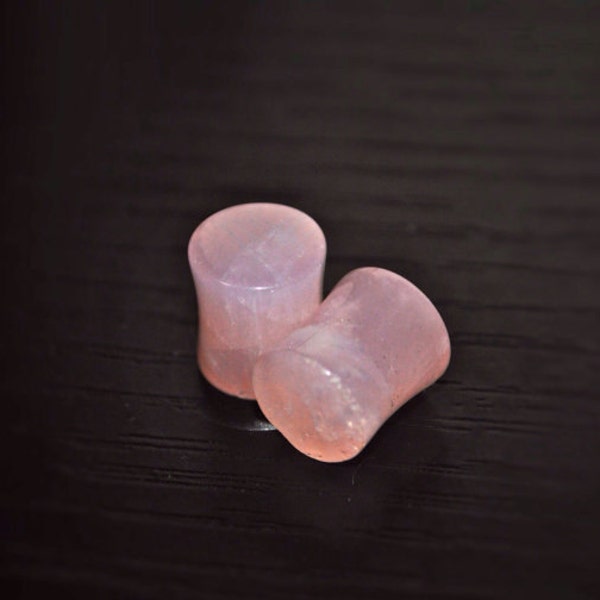 Organic Rose Quartz Stone Plugs (Sold As Pair) 8G-00G