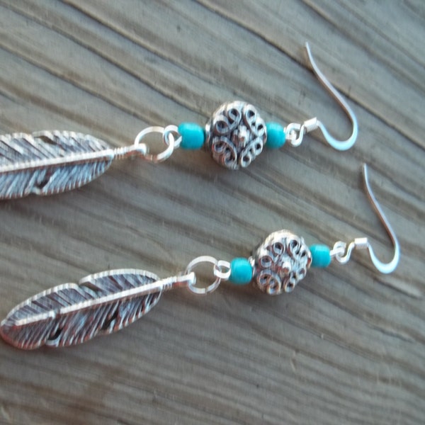 Feather Earrings Tribal Bohemian Inspired