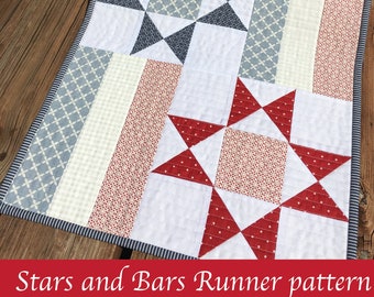 Digital PDF Pattern: Stars and Bars Runner Quilt Pattern-yardage, fat quarter, scraps table runner quilt pattern, stars quilt pattern