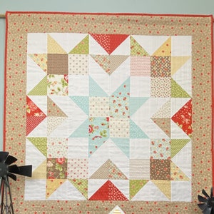 DIGITAL PDF PATTERN: Charming Barn Star in 3 sizes mini charm pack layer cake star quilt pattern, simple easy precut pdf quilt pattern image 1