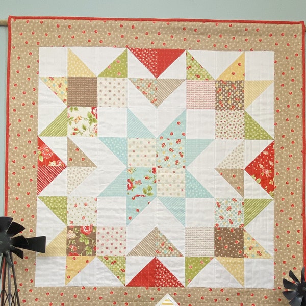 DIGITAL PDF PATTERN: Charming Barn Star in 3 sizes - mini charm pack layer cake star quilt pattern, simple easy precut pdf quilt pattern