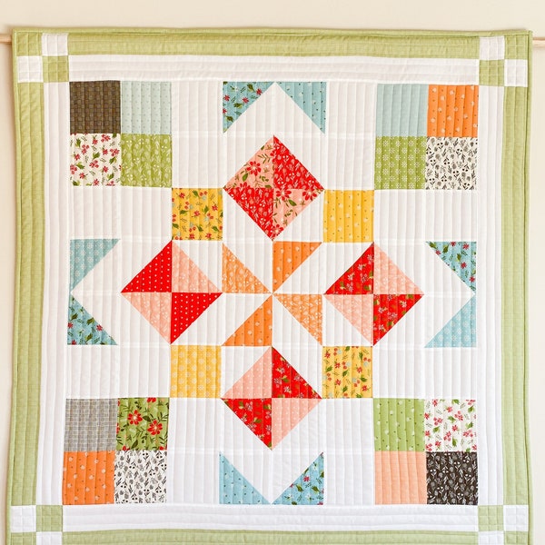 DIGITAL PDF PATTERN: Marian Barn Quilt 3 sizes - charm pack quilt pattern,  mini charm pack quilt pattern, layer cake simple quilt pattern