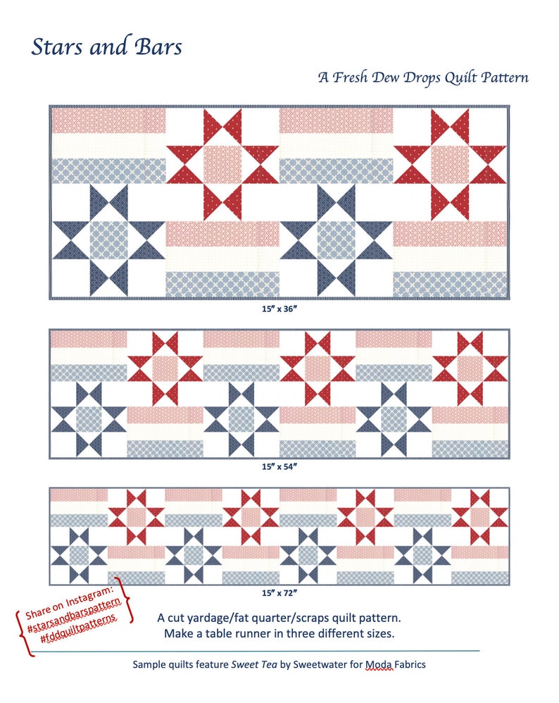 Digital PDF Pattern: Stars and Bars Runner Quilt Pattern-yardage, fat quarter, scraps table runner quilt pattern, stars quilt pattern image 9