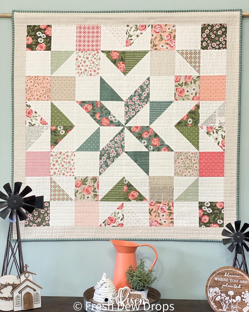 Printed quilt pattern barn quilts-A Charming Barn Quilt-Star Compass-Marian-Prairie-Charming Barn Star-Star Cross Barn Quilt Charming Barn Quilt