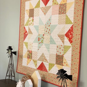 DIGITAL PDF PATTERN: Charming Barn Star in 3 sizes mini charm pack layer cake star quilt pattern, simple easy precut pdf quilt pattern image 2