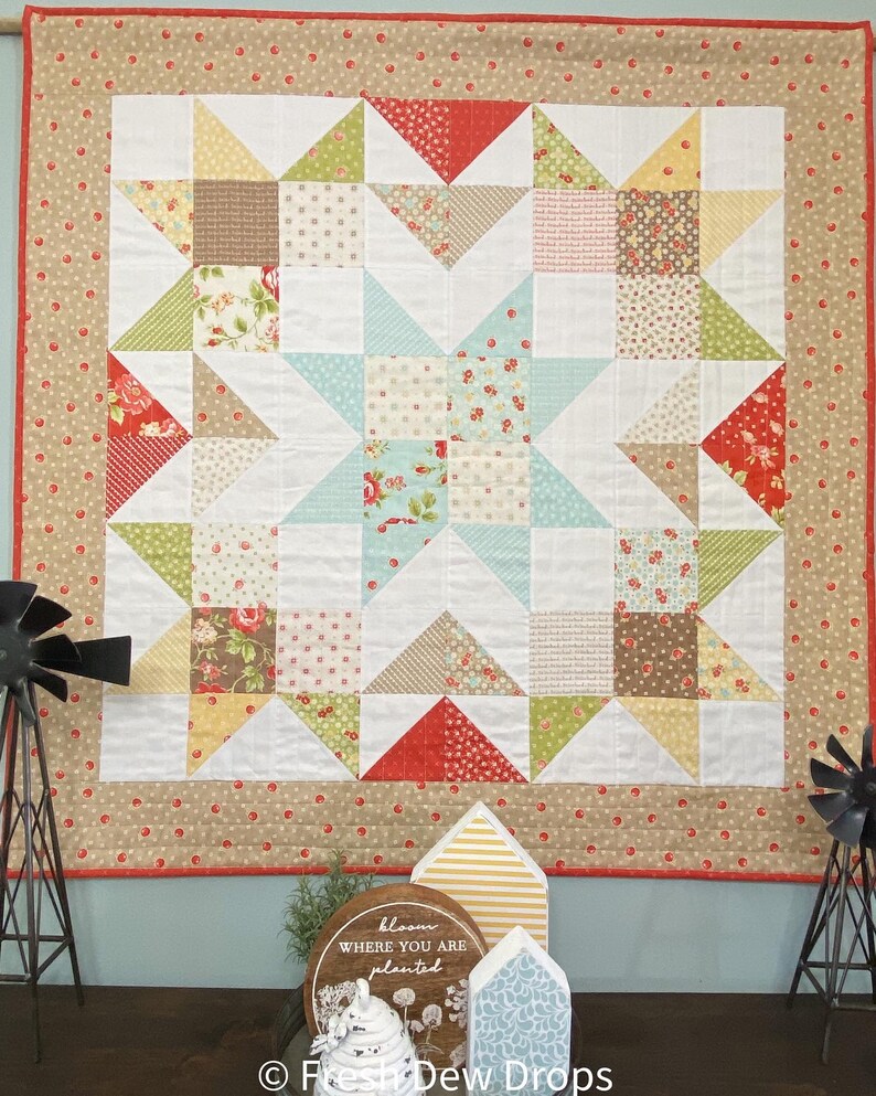 Printed quilt pattern barn quilts-A Charming Barn Quilt-Star Compass-Marian-Prairie-Charming Barn Star-Star Cross Barn Quilt Charming Barn Star