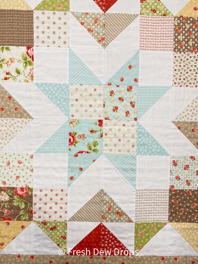 DIGITAL PDF PATTERN: Charming Barn Star in 3 sizes mini charm pack layer cake star quilt pattern, simple easy precut pdf quilt pattern image 3