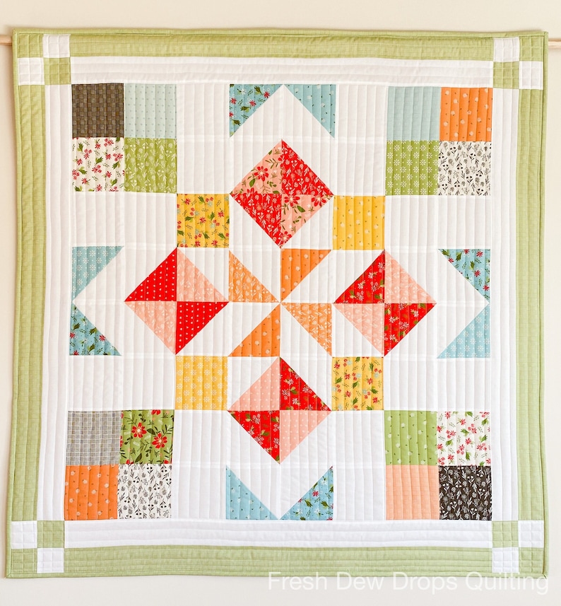 DIGITAL PDF PATTERN: Marian Barn Quilt 3 sizes charm pack quilt pattern, mini charm pack quilt pattern, layer cake simple quilt pattern image 1