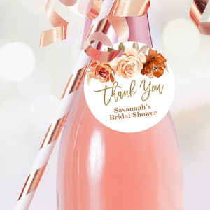 Fall Bridal Shower Round Favor Tags, Printable Bridal Shower Circle Favor Tag Template, Editable, Fall, Autumn, Floral, Gold, VWC75