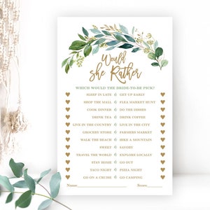 Would She Rather Game, Bridal Shower Game, Printable Bridal Party Games, Who knows the Bride Best, Boho Greenery, VWC79