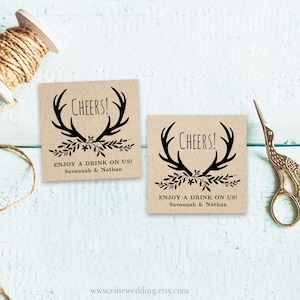 Editable Drink Token Template, Drink Tickets, Printable, DIY, Wedding Drink Tokens, Rustic Antler, VW19