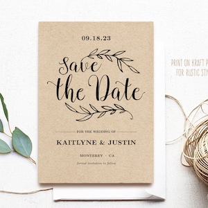 Save the Date Card, Printable Save the Date Template, Wedding Save the Date Card, Rustic Kraft Save the Date Card, VW01