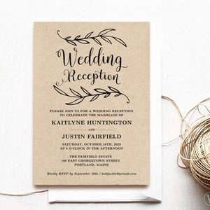 Wedding Reception Invitation Template, Rustic Wedding Reception Invitation Card, Kraft, Vintage, VW01 image 1