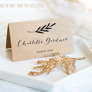 Rustic Wedding Place Card and Escort Card Template, Folded Tent and Flat, Editable, Printable, Kraft, Rustic, DIY, Heart Wreath, Leaf, VW08