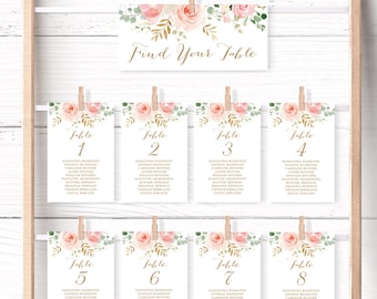 Blush Pink Floral Wedding Seating Chart Template, Header Signs and Table Signs, Printable Wedding Table Chart, VWC94