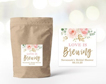 Love is Brewing Favor Tag or Label, Printable Favor Tag or Label Template, Round, Square, 2-inch, Labels, Tags, Blush Pink Floral, VWC95