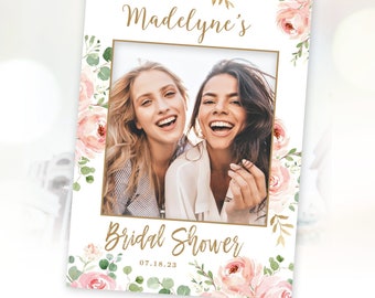 Bridal Shower Photo Prop Frame, Printable Bridal Shower Photo Frame Prop Template, Photo Booth Prop Sign, 24"x36", Blush Pink Floral, VWC95