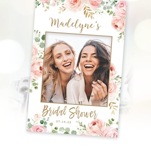 Bridal Shower Photo Prop Frame, Printable Bridal Shower Photo Frame Prop Template, Photo Booth Prop Sign, 24&quot;x36&quot;, Blush Pink Floral, VWC95