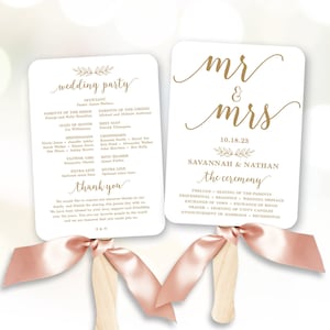 Gold Wedding Program Template, Printable Wedding Fan, Fan Wedding Program, Editable text, 5x7, Modern Calligraphy, VWC88