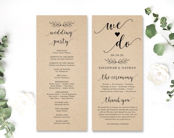 Editable Wedding Programs, Printable Wedding Program Template, DIY Wedding Program, Modern Calligraphy, Tea Length, We Do, VWC88