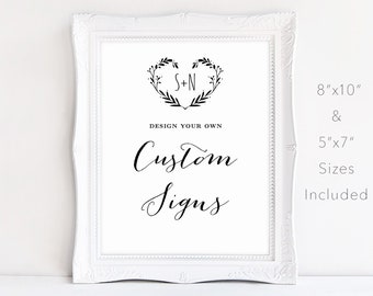 Editable Custom Text Sign Templates, 8x10 and 5x7 Sizes, Custom Wedding Signs, Make Unlimited Signs, Rustic, Heart Wreath, VW08