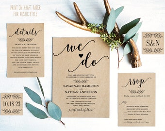 Wedding Invitation Set Rustic Wedding Invitation Printable Etsy