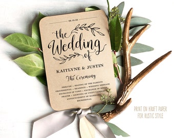 Printable Wedding Program Template, Rustic Wedding Fan Program, Editable, Wedding Fans, Editable, Wedding Fan, 5x7, Vintage, VW01