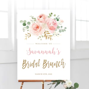 Blush Pink Floral Bridal Brunch Welcome Sign, Printable Bridal Brunch Sign Template, Editable Welcome Sign, Blush and Gold, VWC95