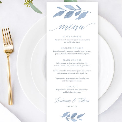 Wedding Menu Template Printable Wedding Menu 3 Sizes | Etsy