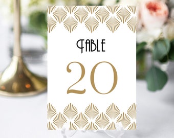 Art Deco Wedding Table Numbers, Editable Wedding Table Number Template, Art Deco, Gold, Gatsby, Shell, 5x7 and 4x6 sizes, VW46