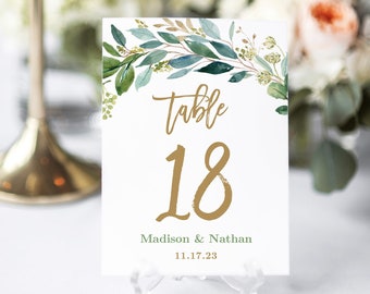 Editable Wedding Table Numbers Template, Greenery Wedding Table Numbers, Printable, Cards, Signs, 5x7 or 4x6, Boho, VWC77, VWC79