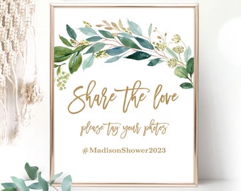 Printable Hashtag Sign, Editable Share the Love Hashtag Sign, Wedding, Bridal Shower Hashtag Sign, Boho Greenery, Rustic, VWC79, VWC77