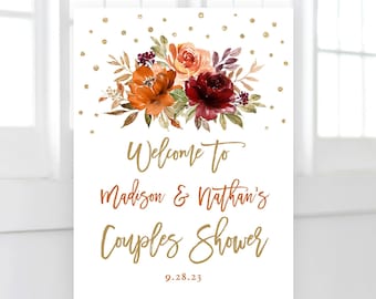 Couples Shower Welcome Sign, Editable Co-ed Shower Sign Template, Printable, Coed, Boho, Fall, Autumn, Sienna, Rust, Burnt Orange, VWC76