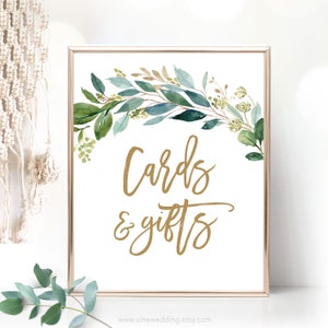 Cards & Gifts Sign, Printable Bridal Shower Sign, DIY Wedding Sign, Cards and Gifts Sign, Boho Greenery, Rustic, Gold, VWC79, VWC77