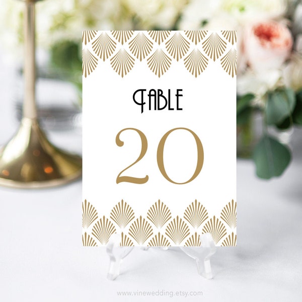 Art Deco Wedding Table Numbers, Editable Wedding Table Number Template, Art Deco, Gold, Gatsby, Shell, 5x7 and 4x6 sizes, VW46