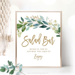 Salad Bar Sign, Printable Bridal Shower Sign, DIY Salad Bar Sign, Boho Greenery, Rustic, Gold, VWC79, VWC77 image 1