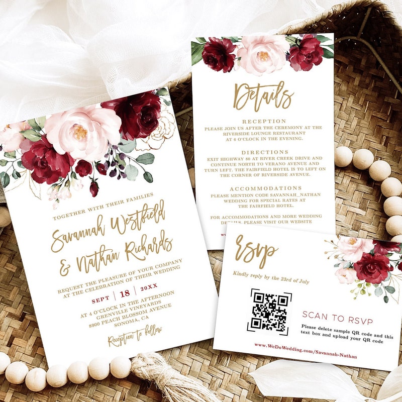 Burgundy Invitation Template Etsy