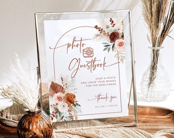 Pampas Wedding Photo Guestbook Sign Template, Printable Wedding Photo Guest Book Sign, Boho, Arch, Terracotta, Rust, Floral, VWC72, VWC71