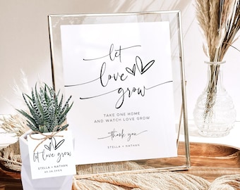 Let Love Grow Succulent Favor Sign and  Favor Tag Template, Printable Favor Tags, Plant Favors Sign, Minimalist, Modern, Heart, VWC67