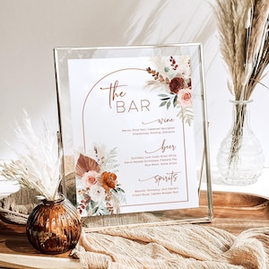 Wedding Bar Menu Sign Template, Boho Wedding Bar Menu Sign, Printable Wedding Bar Menu, Pampas, Arch, Terracotta, Rust, Floral, VWC72