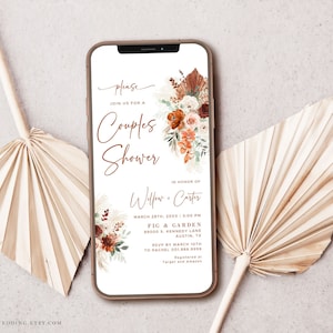 Digital Couples Shower Invitation, Textable Couples Shower Invitation Template, Editable, Electronic, Boho, Pampas, Rust, Terracotta, VWC71