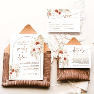 Wedding Invitation Suite, Wedding Invitation Set Template Download, Printable, Editable, Boho Wedding Invitation, Pampas, Palm, VWC70